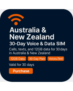 Australia and New Zealand 30-Day Voice/Data eSIM (12GB Unlimited + 60Mins)