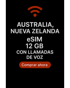 Australia, Nueva Zelanda eSIM Doce GB con llamadas de voz