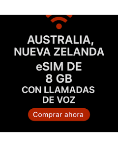 Australia, Nueva Zelanda eSIM de ocho GB con llamadas de voz