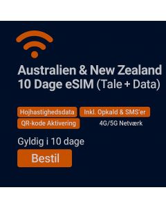 Australien og New Zealand 10-dages stemme og data eSIM (6 GB ubegrænset data + fyrre minutters stemmekald)