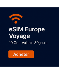 Carte eSIM de 10 Go pour les voyageurs européens de 30 jours