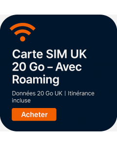 Carte SIM 20 Go de données au Royaume-Uni avec roaming