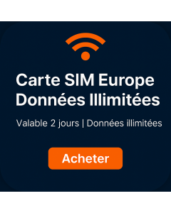 Carte SIM de données illimitées pour l'Europe pendant 2 jour