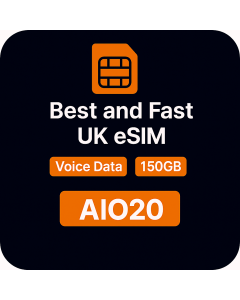 Best and Fast UK eSIM Voice Data 150GB AIO20