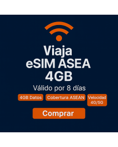 Tarjeta SIM de datos ASEAN de 8 días (4 GB ilimitados)