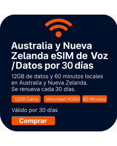 Tarjeta SIM de voz y datos de 30 días para Australia y Nueva Zelanda