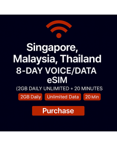 Singapore, Malaysia, Thailand 15-Day Voice/Data eSIM(2GB daily Unlimited + 20 Minutes