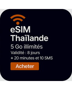 eSIM Données Illimitées Thaïlande – 8 Jours (5 Go Illimités)