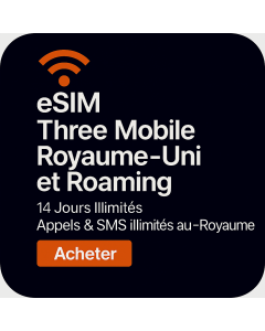 Carte SIM Three Mobile Royaume-Uni et Roaming – 14 Jours Illimités – Appels et SMS illimités au Royaume-Uni