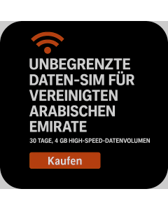 UNBEGRENZTE DATEN-SIM FÜR DIE VEREINIGTEN ARABISCHEN EMIRATE – 30 TAGE, 4 GB HIGH-SPEED-DATENVOLUMEN