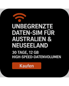 UNBEGRENZTE DATEN-SIM FÜR AUSTRALIEN & NEUSEELAND – 30 TAGE, 12 GB HIGH-SPEED-DATENVOLUMEN