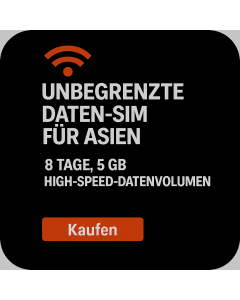 UNBEGRENZTE DATEN-SIM FÜR ASIEN – 8 TAGE, 5 GB HIGH-SPEED-DATENVOLUMEN