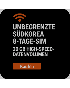 UNBEGRENZTE SÜDKOREA 8-TAGE-SIM – 20 GB HIGH-SPEED-DATENVOLUMEN