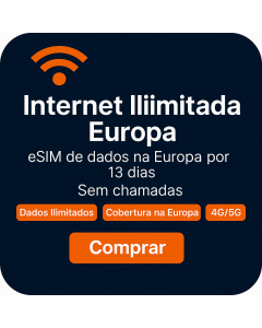 Ativar o eSIM de Dados Ilimitados da Europa | 34 libras | Validade de 13 dias