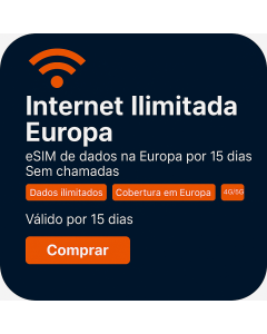 Ativar o eSIM de Dados Ilimitados da Europa | 41 libras | Validade de 15 dias