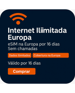 Ativar o eSIM de Dados Ilimitados da Europa | 43 libras | Validade de 16 dias