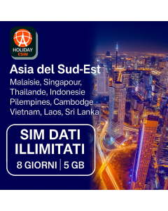 SIM DATI ILLIMITATA PER IL SUD-EST ASIATICO DA 8 GIORNI 5 GB DATI AD ALTA VELOCITÀ