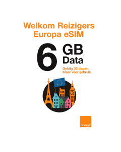 Reizigers Weekend eSIM Europa 6GB (Alleen Data) 30 Dagen Geldig