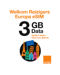 Travelers Weekend eSIM Europa 3GB (Alleen Data) Geldig Voor 3 Dagen
