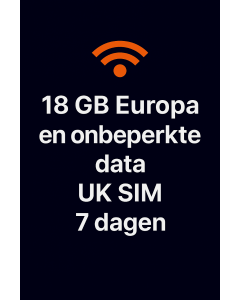 18 GB Europa en onbeperkte data UK SIM 7 dagen