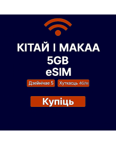 eSIM на 5 дзён для мацерыковага Кітая і Макао