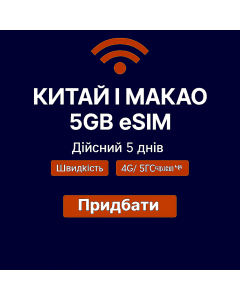 5-денна eSIM для материкового Китаю та Макао