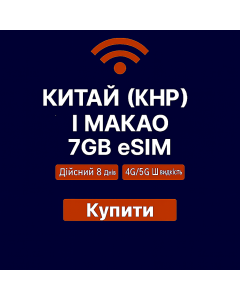 8-денна eSIM для мобільного інтернету в материковому Китаї та Макао
