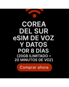 Activa eSIM/SIM de Voz y Datos 20GB para Corea del Sur | 8 Días + 20 Minutos de Llamadas