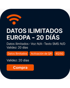 DATOS ILIMITADOS EUROPA - 20 DÍAS