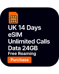 UK 14 Days eSIM Unlimited Calls Data 24GB Free Roaming