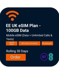 Forfait eSIM EE Royaume-Uni - 100 Go de données (renouvelable tous les 30 jours)