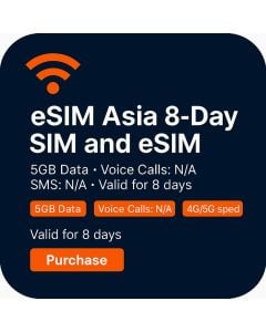 eSIM Asia 8-Day Data SIM and eSIM (5GB Unlimited)