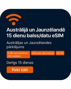 Austrālija un Jaunzēlande, 15 dienu balss/datu eSIM (8 GB neierobežots + 60 minūtes)