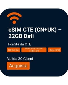 Activate eSIM – CTE (CN + UK) – 22GB for China and UK Travel