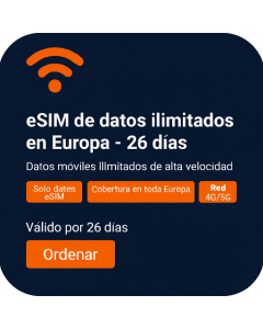 eSIM de datos ilimitados en Europa - 26 días