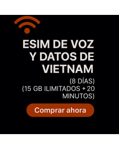 eSIM de voz y datos de Vietnam (8 días) (15 GB ilimitados + 20 minutos)