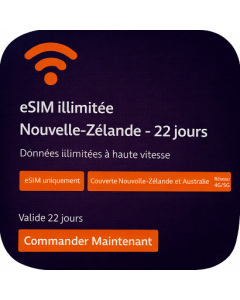 eSIM illimitée Nouvelle-Zélande - 22 jours