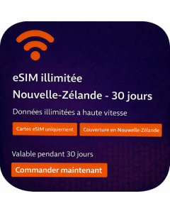 eSIM illimitée Nouvelle-Zélande - 30 jours