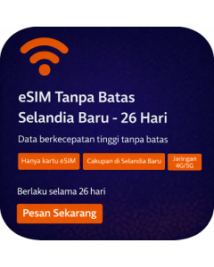 eSIM Tanpa Batas Selandia Baru - 26 Hari