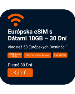 Aktivujte 10GB Európsku Dátovú eSIM | £18 | Platnosť 30 Dní