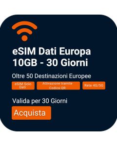 Attiva Travelers Weekend eSIM Europa 10GB | 30 giorni