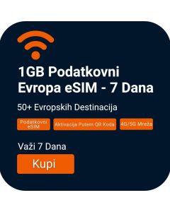 Aktivirajte 1GB Internet Evropski eSIM - 7 Dana 