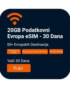 Aktivirajte 20GB Internet Evropski eSIM - 30 Dana