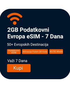 Aktivirajte 2GB Internet Evropski eSIM - 7 Dana 