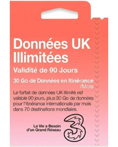Forfait voix et données illimitées Three Mobile au Royaume-Uni (eSIM + 30 Go de données en itinérance gratuites par mois)