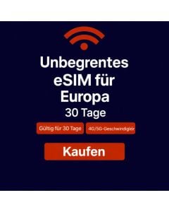 Unbegrenztes Datenvolumen in Europa für 30 Tage