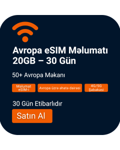 20GB Avropa Data eSIM-i aktivləşdirin | 30 Gün etibarlılıq