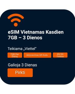 eSIM Vietnamas, 7 GB per dieną – 3 dienos („Viettel“)