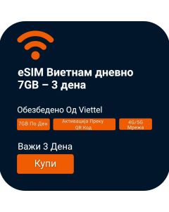 eSIM Виетнам дневно 7GB - 3 дена (Viettel)