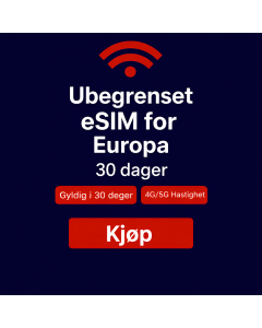 UBEGRENSET DATA I EUROPA – 30 DAGER